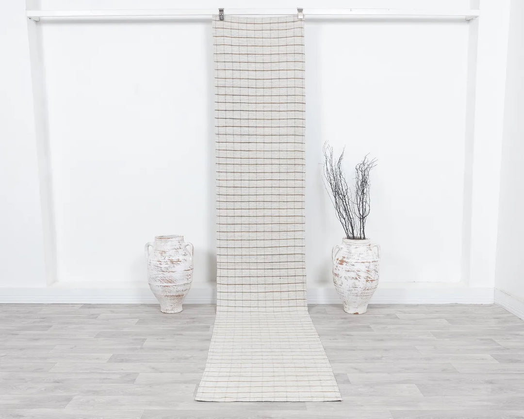 White Turkish Kilim Rug 2' x 11' 2" Flat-Weave | No. VR19752