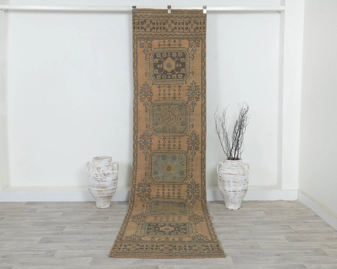Multicolor Turkish Vintage Rug 2'9" x 10'6" Hand-Knotted