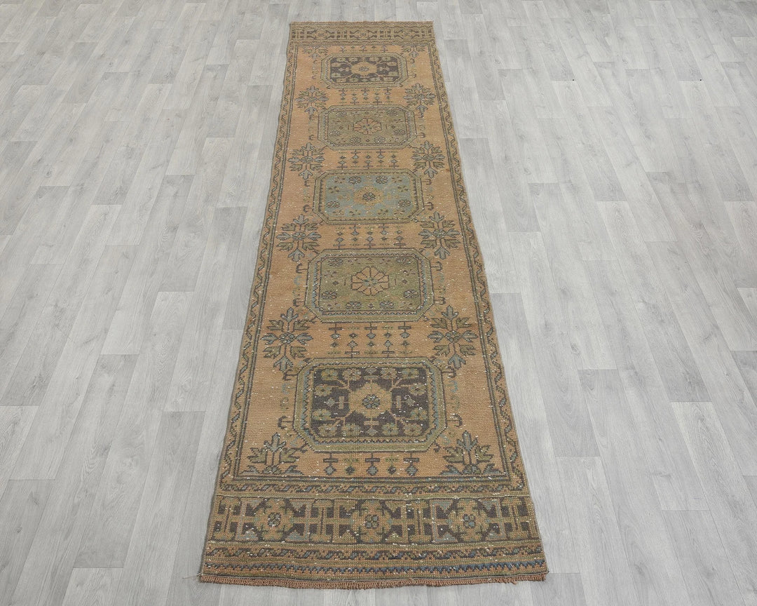 Multicolor Turkish Vintage Rug 2'9" x 10'6" Hand-Knotted reverse