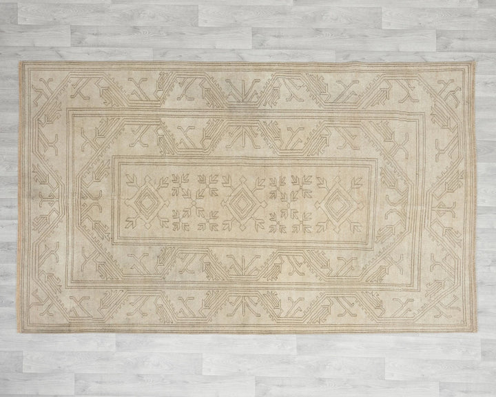 Beige Turkish Oushak Rug 5'1" x 8'2" Hand-Knotted | No. VR20050