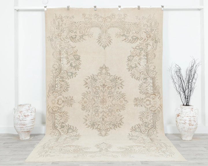 Ivory Turkish Oushak Rug 6' 2" x 10' 4" Hand-Knotted | No. VR20204