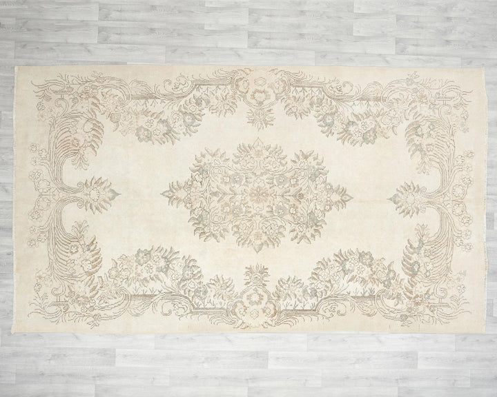 Ivory Turkish Oushak Rug 6' 2" x 10' 4" Hand-Knotted | No. VR20204