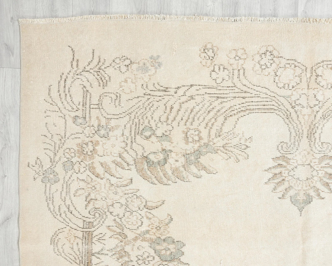 Ivory Turkish Oushak Rug 6' 2" x 10' 4" Hand-Knotted | No. VR20204