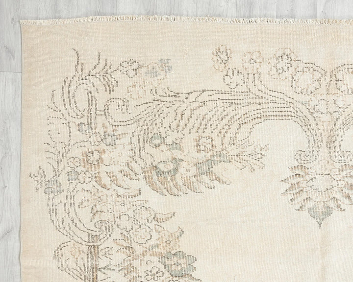 Ivory Turkish Oushak Rug 6' 2" x 10' 4" Hand-Knotted | No. VR20204
