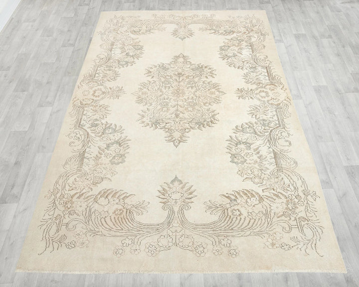 Ivory Turkish Oushak Rug 6' 2" x 10' 4" Hand-Knotted | No. VR20204