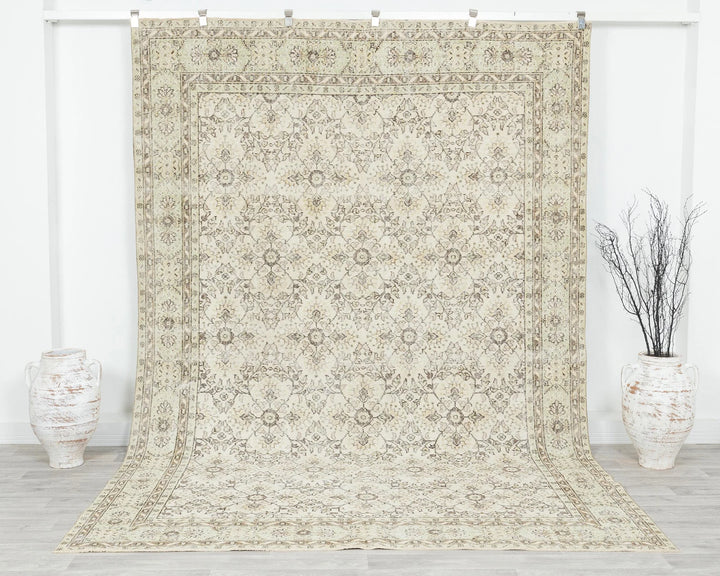 Beige Turkish Oushak Rug 7' 1" x 10' 2" Hand-Knotted | No. VR20238