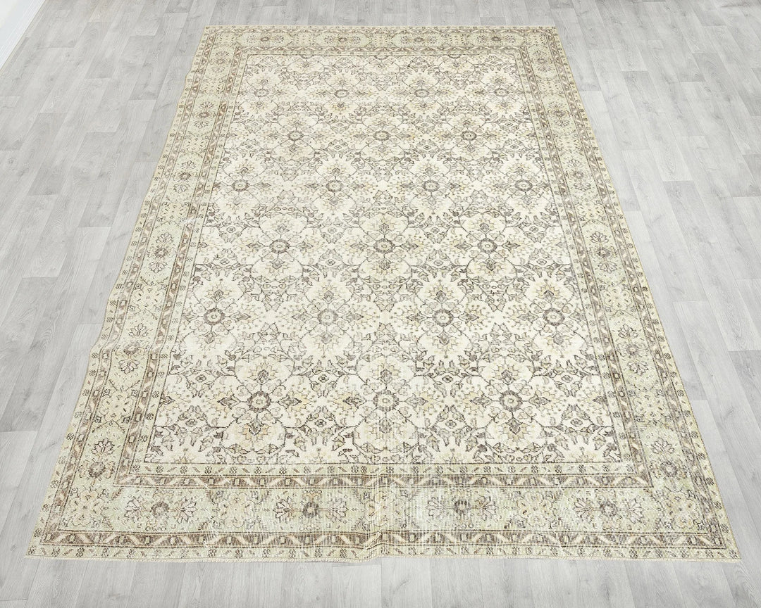 Beige Turkish Oushak Rug 7' 1" x 10' 2" Hand-Knotted | No. VR20238