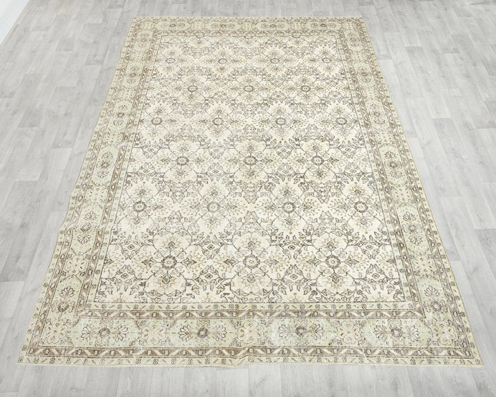Beige Turkish Oushak Rug 7' 1" x 10' 2" Hand-Knotted | No. VR20238