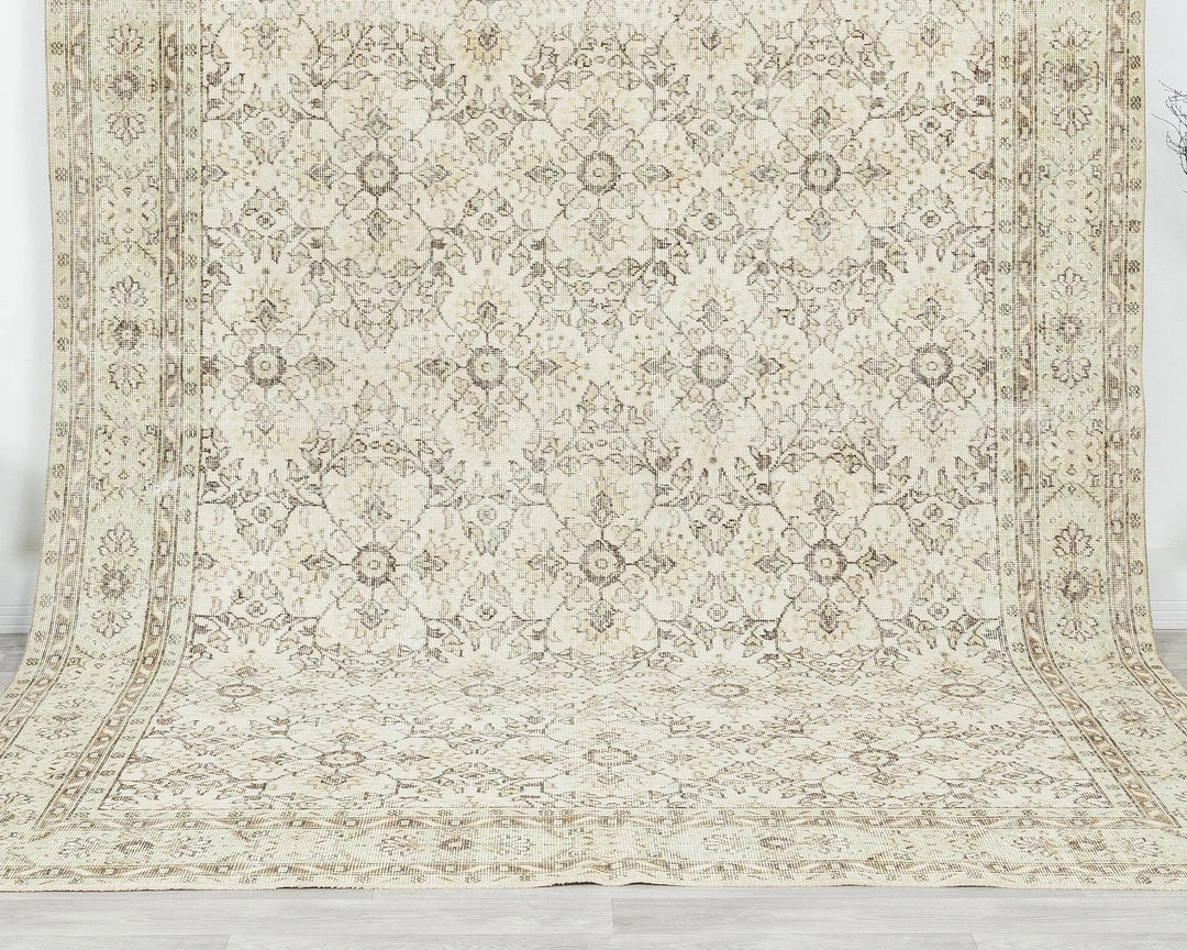 Beige Turkish Oushak Rug 7' 1" x 10' 2" Hand-Knotted | No. VR20238