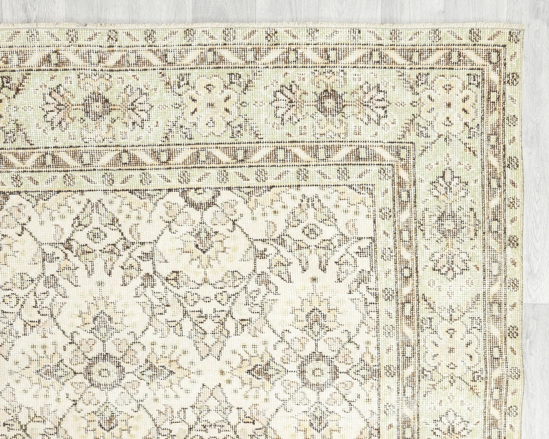 Beige Turkish Oushak Rug 7' 1" x 10' 2" Hand-Knotted | No. VR20238
