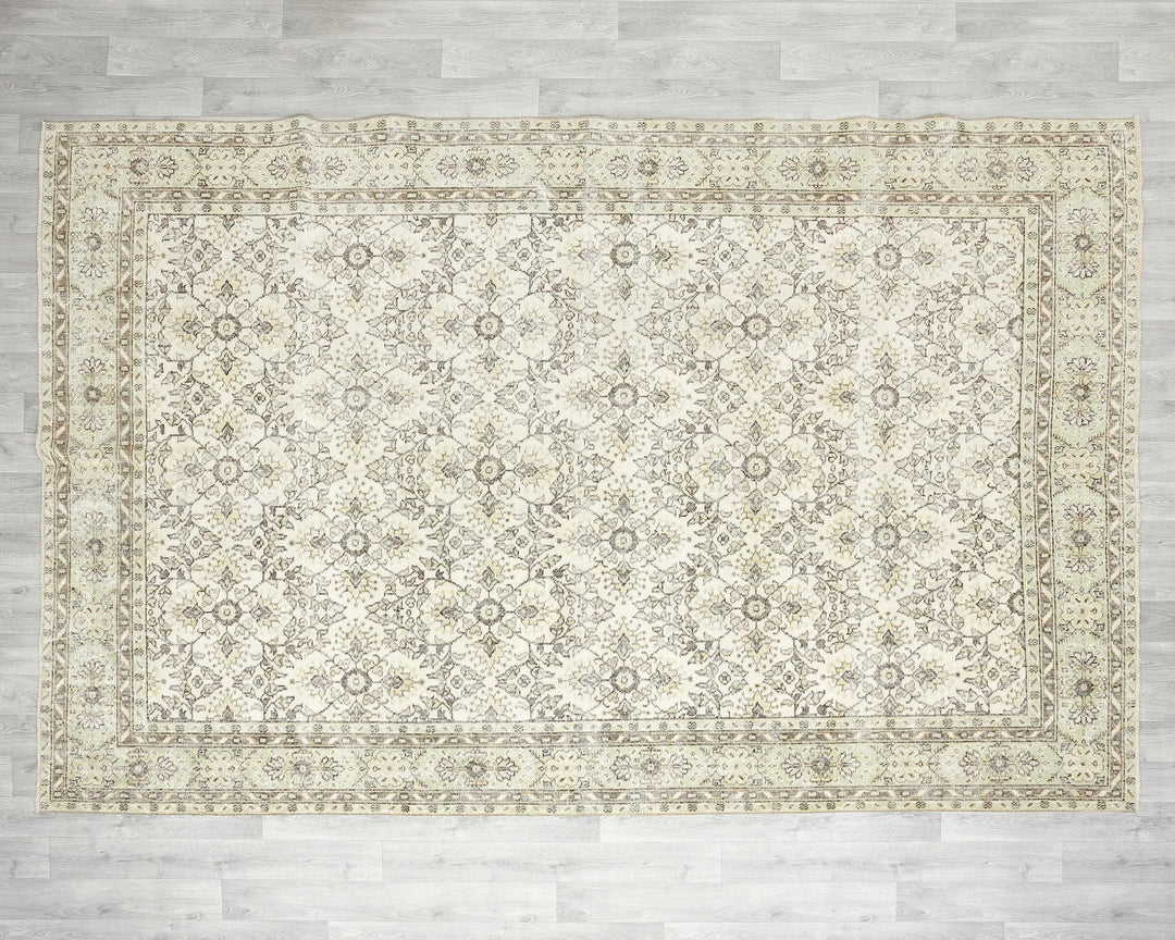 Beige Turkish Oushak Rug 7' 1" x 10' 2" Hand-Knotted | No. VR20238