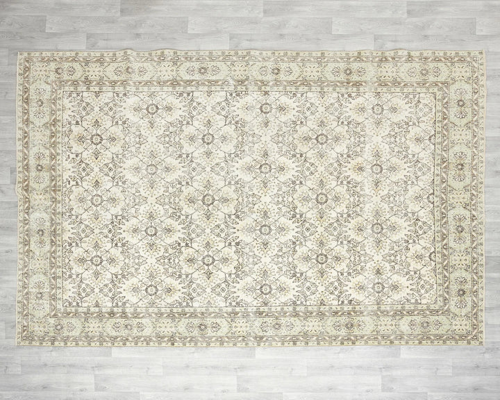 Beige Turkish Oushak Rug 7' 1" x 10' 2" Hand-Knotted | No. VR20238