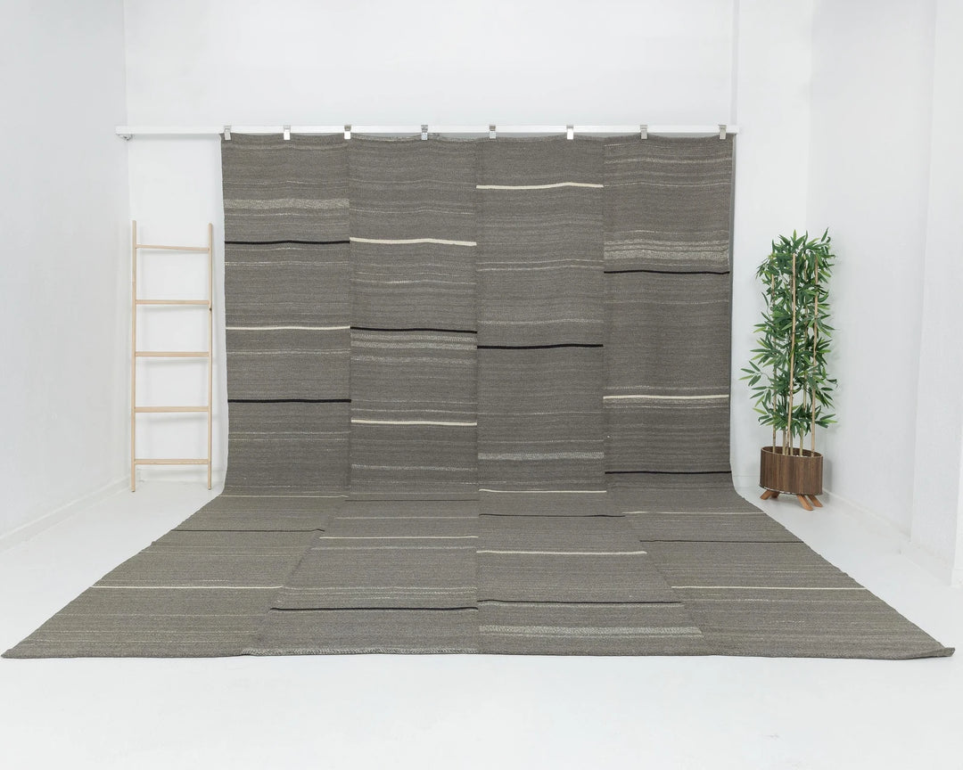 Gray Turkish Kilim Rug 9' 3" x 13' 5" Flat-Weave