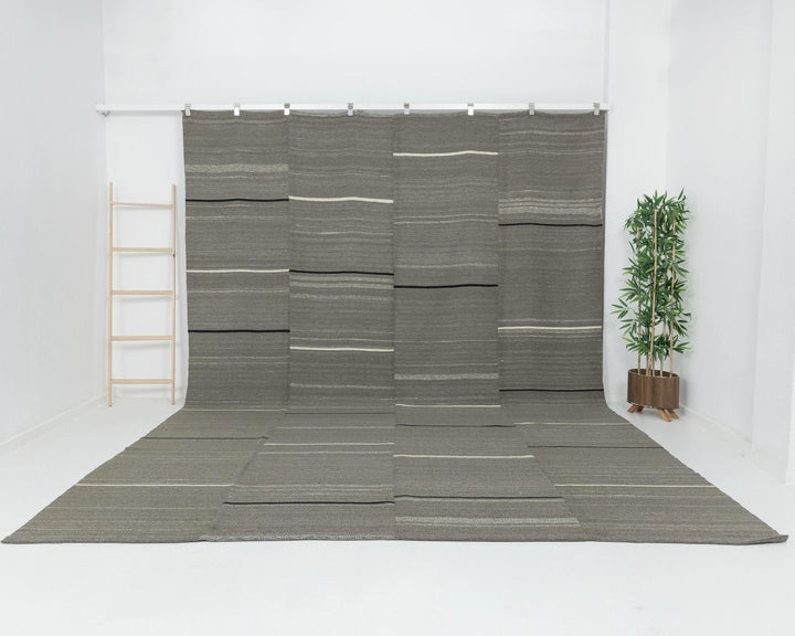 Gray Turkish Kilim Rug 9' 3" x 13' 5" Flat-Weave