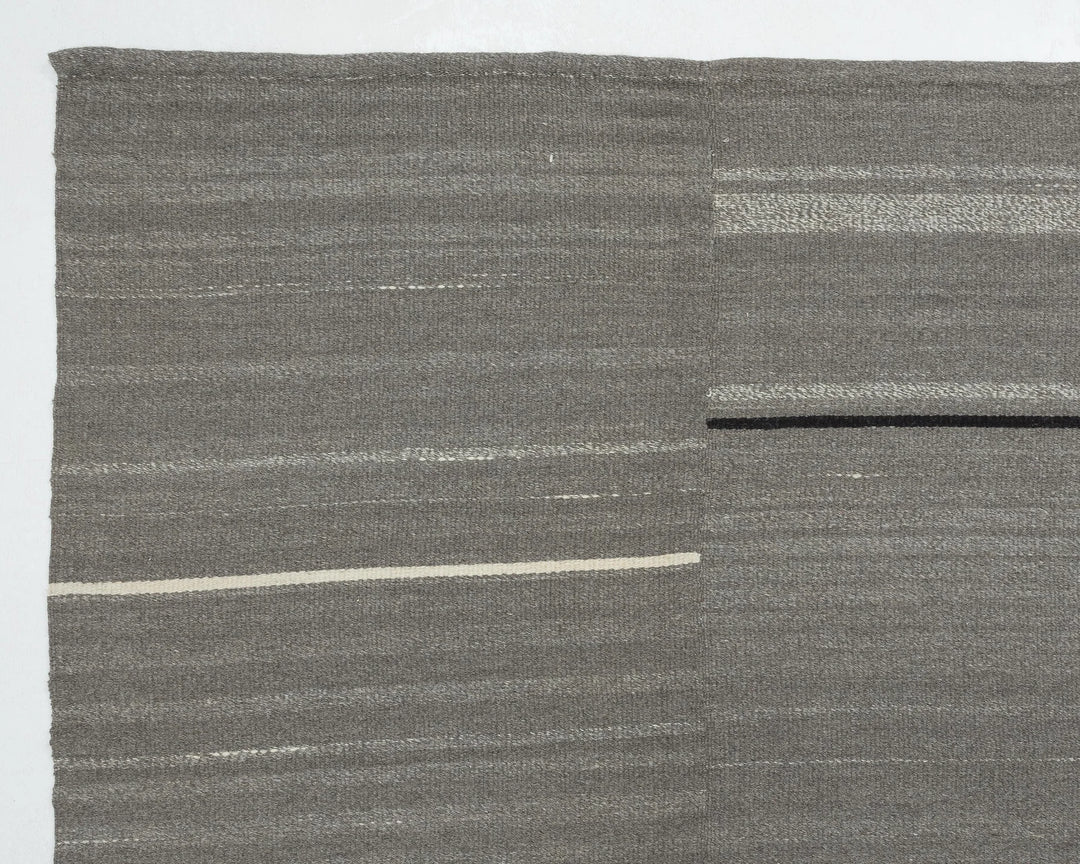 Gray Turkish Kilim Rug 9' 3" x 13' 5" Flat-Weave pattern
