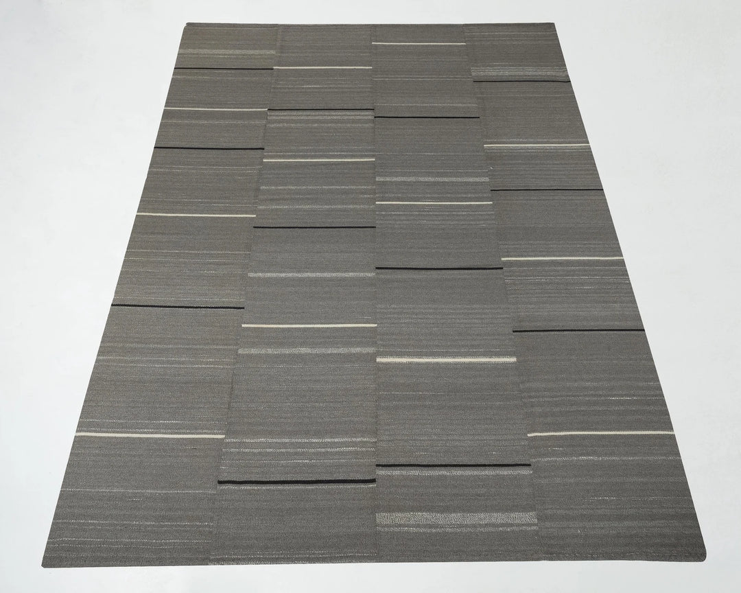 Gray Turkish Kilim Rug 9' 3" x 13' 5" Flat-Weave reverse