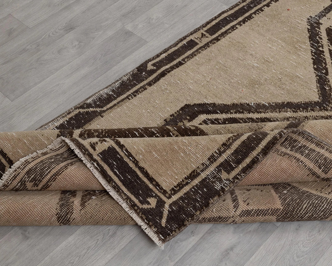 Beige Turkish Tribal Rug 4' 2" x 15' 5" Hand-Knotted field