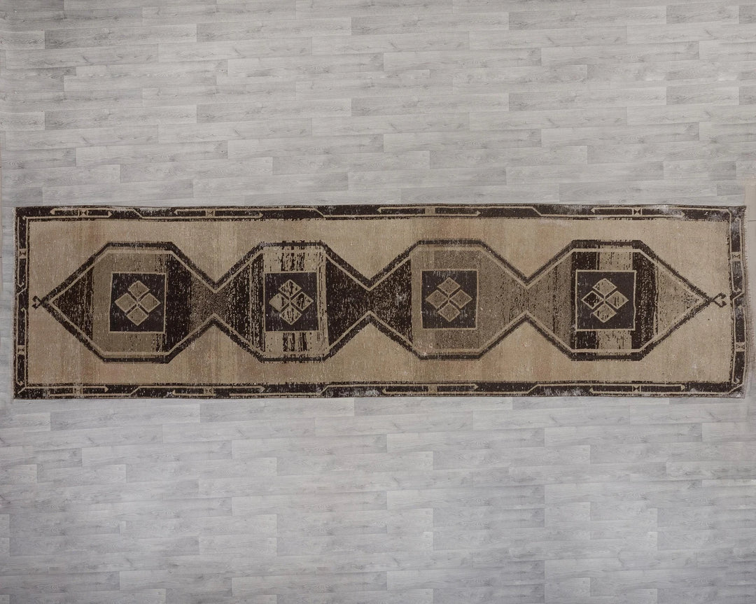 Beige Turkish Tribal Rug 4' 2" x 15' 5" Hand-Knotted reverse