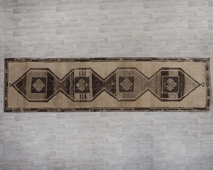 Beige Turkish Tribal Rug 4' 2" x 15' 5" Hand-Knotted reverse