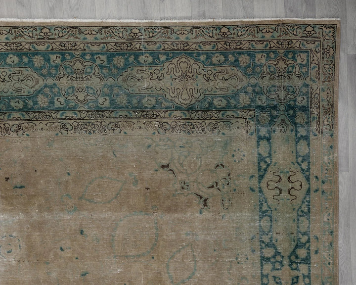 Beige Turkish Oushak Rug 9'2" x 12'8" Hand-Knotted field