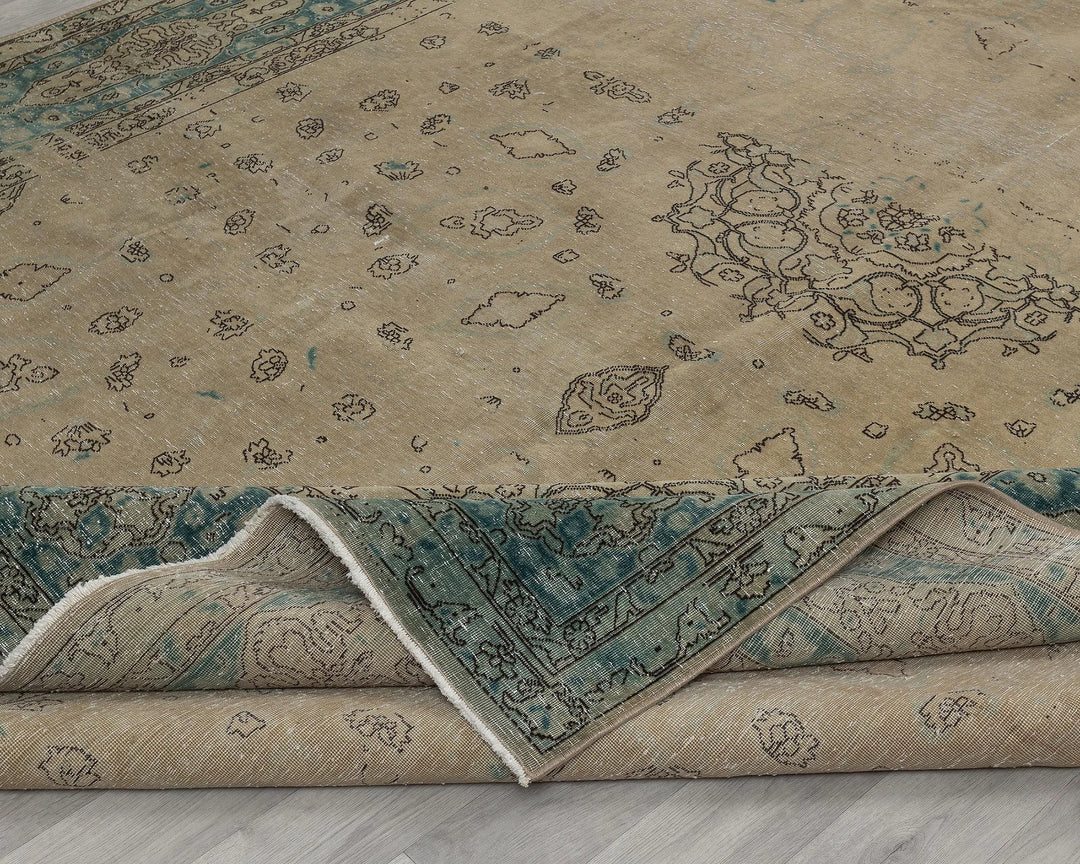 Beige Turkish Oushak Rug 9'2" x 12'8" Hand-Knotted reverse
