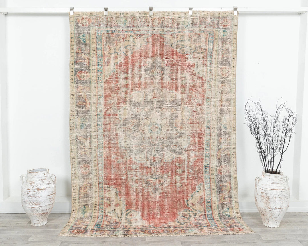 Red Turkish Oushak Rug 8' 2" x 5' 7" Hand-Knotted | No. VR20548