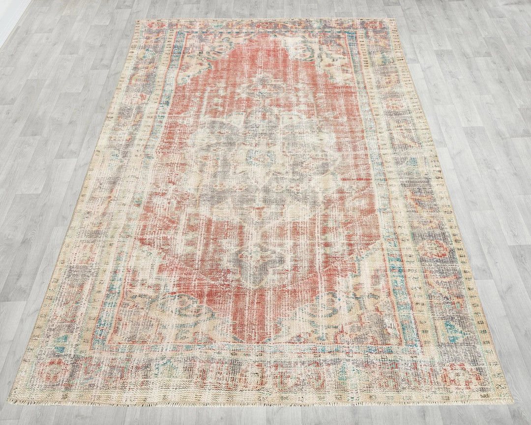 Red Turkish Oushak Rug 8' 2" x 5' 7" Hand-Knotted | No. VR20548