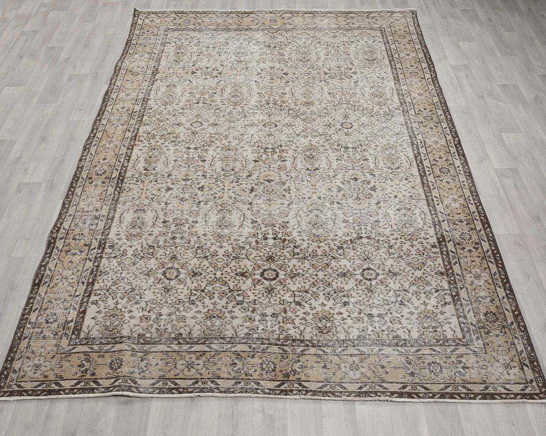 Beige Turkish Oushak Rug 6'11" x 9'8" Hand-Knotted | No. VR20701