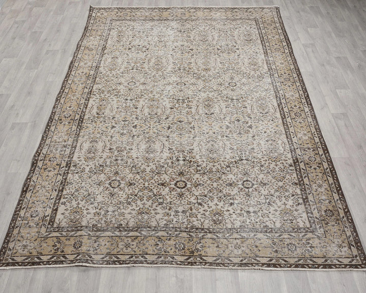 Beige Turkish Oushak Rug 6'11" x 9'8" Hand-Knotted | No. VR20701
