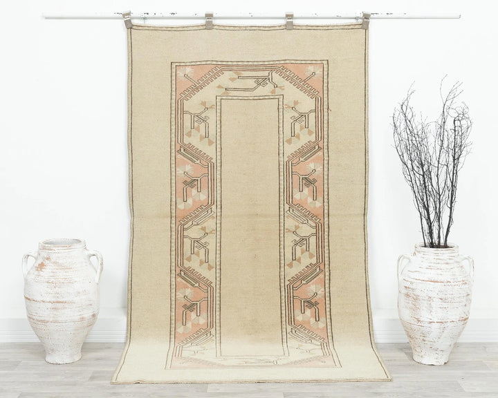 Beige Turkish Oushak Rug 3'8" x 6'7" Hand-Knotted | No. VR20761