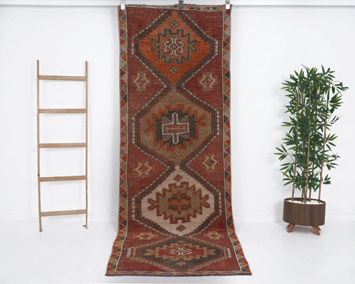 Red Turkish Oushak Rug 3'2" x 9'4" Hand-Knotted | No. VR20877
