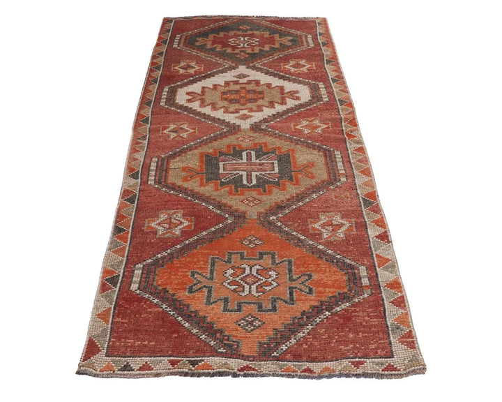 Red Turkish Oushak Rug 3'2" x 9'4" Hand-Knotted | No. VR20877