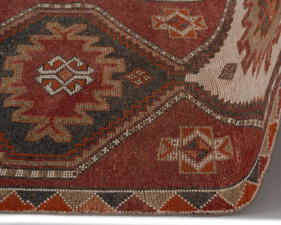 Red Turkish Oushak Rug 3'2" x 9'4" Hand-Knotted | No. VR20877