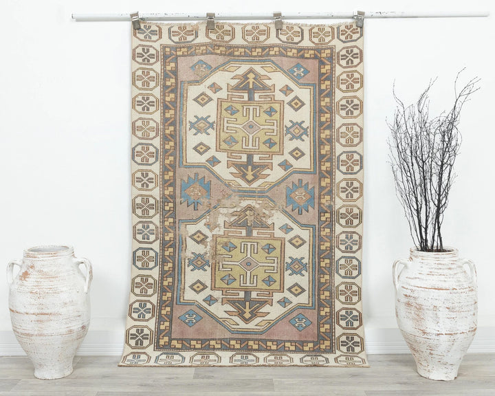 Multicolor Turkish Oushak Rug 3'6" x 5'4" Hand-Knotted | No. VR21035