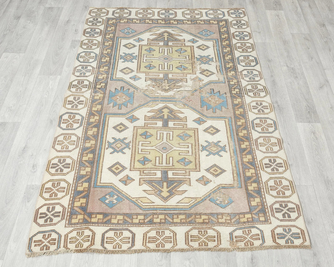 Multicolor Turkish Oushak Rug 3'6" x 5'4" Hand-Knotted | No. VR21035