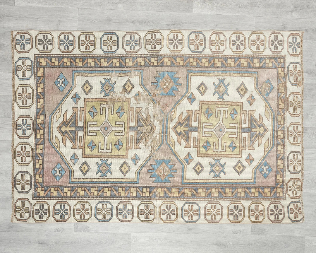 Multicolor Turkish Oushak Rug 3'6" x 5'4" Hand-Knotted | No. VR21035