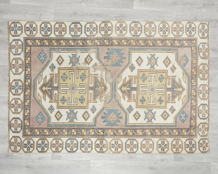 Multicolor Turkish Oushak Rug 3'6" x 5'4" Hand-Knotted | No. VR21035