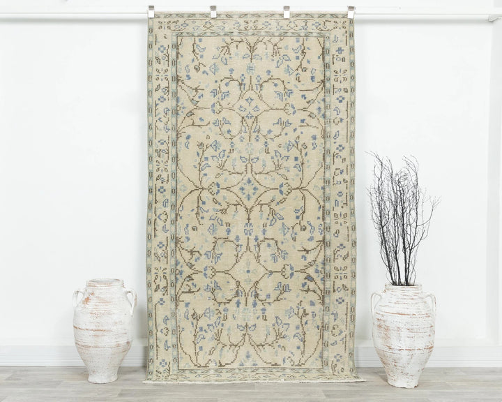 Beige Turkish Oushak Rug 3' 11" x 7' 3" Hand-Knotted | No. VR21117
