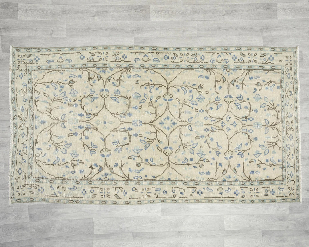 Beige Turkish Oushak Rug 3' 11" x 7' 3" Hand-Knotted | No. VR21117