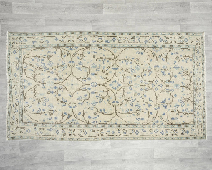 Beige Turkish Oushak Rug 3' 11" x 7' 3" Hand-Knotted | No. VR21117
