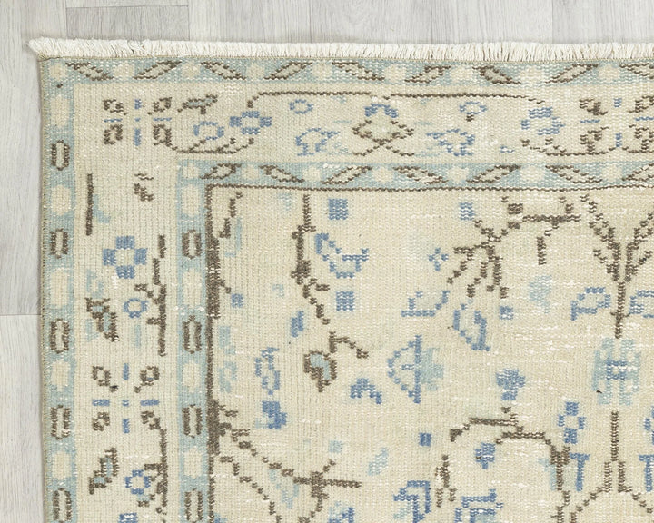 Beige Turkish Oushak Rug 3' 11" x 7' 3" Hand-Knotted | No. VR21117