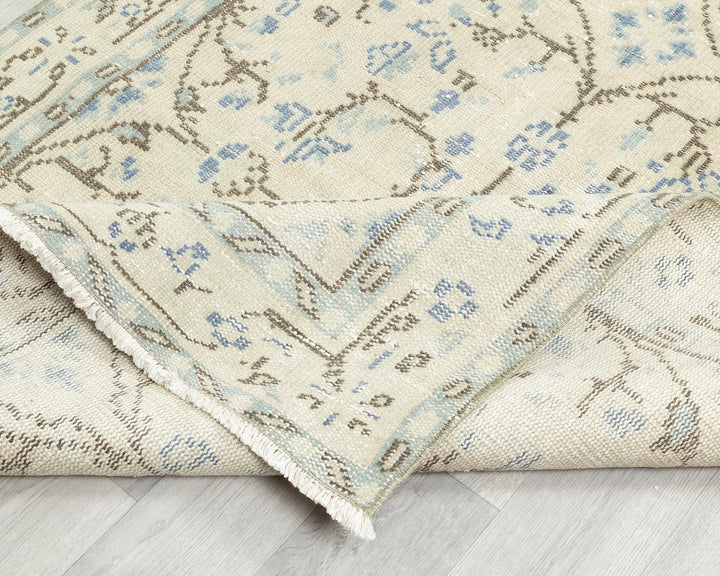 Beige Turkish Oushak Rug 3' 11" x 7' 3" Hand-Knotted | No. VR21117