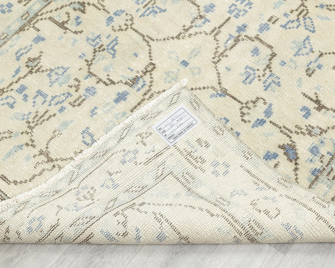 Beige Turkish Oushak Rug 3' 11" x 7' 3" Hand-Knotted | No. VR21117