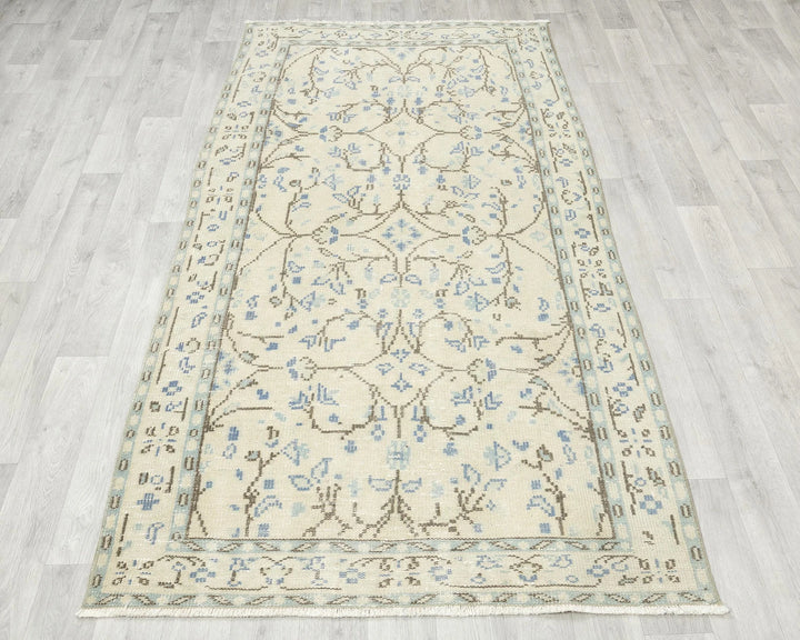 Beige Turkish Oushak Rug 3' 11" x 7' 3" Hand-Knotted | No. VR21117