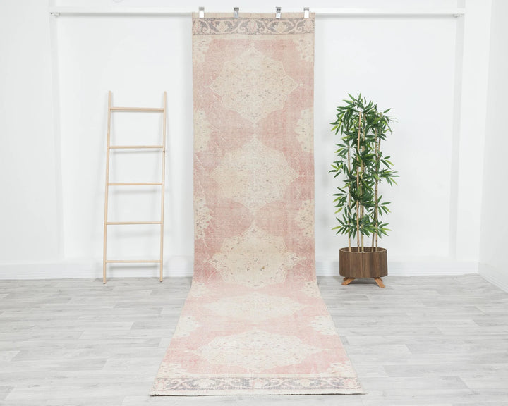 Pink Turkish Oushak Rug 12' 2" x 2' 11" Hand-Knotted | No. VR21296