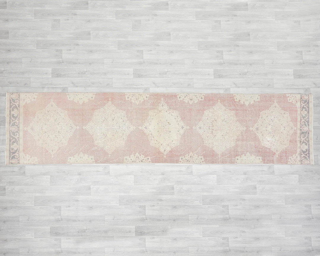 Pink Turkish Oushak Rug 12' 2" x 2' 11" Hand-Knotted | No. VR21296