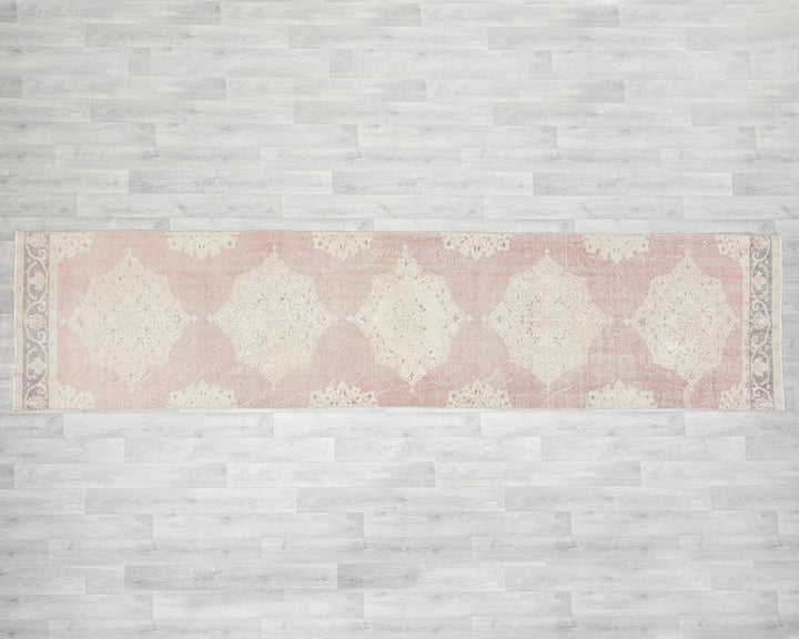 Pink Turkish Oushak Rug 12' 2" x 2' 11" Hand-Knotted | No. VR21296