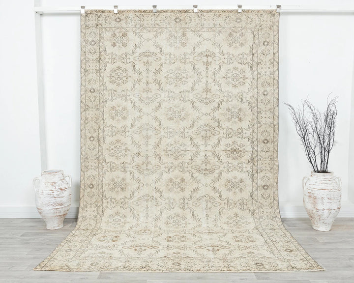 Beige Turkish Oushak Rug 6'2" x 9'10" Hand-Knotted | No. VR21344