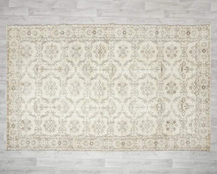 Beige Turkish Oushak Rug 6'2" x 9'10" Hand-Knotted | No. VR21344