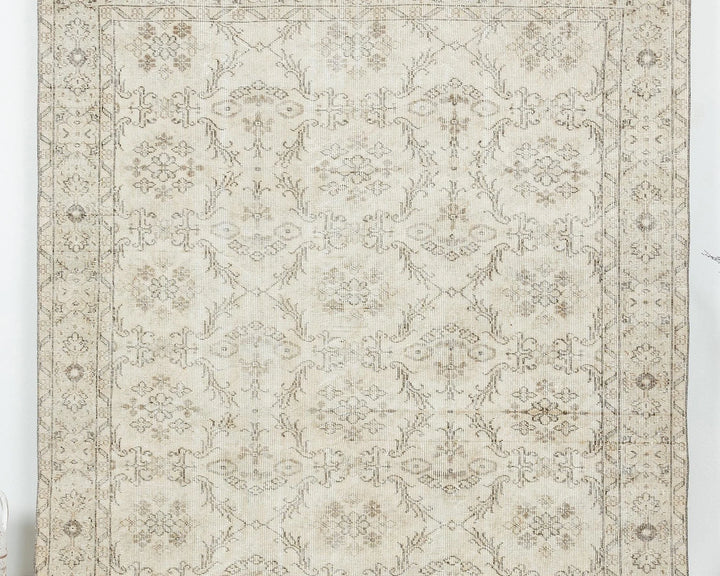 Beige Turkish Oushak Rug 6'2" x 9'10" Hand-Knotted | No. VR21344